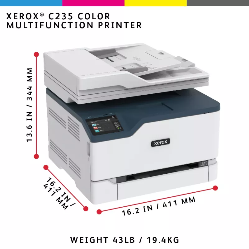 Xerox C235 A4 22ppm belaidis kopijavimas/spausdinimas/nuskaitymas/faksas PS3 PCL5e/6 ADF 2 padėklai iš viso 251 lapas