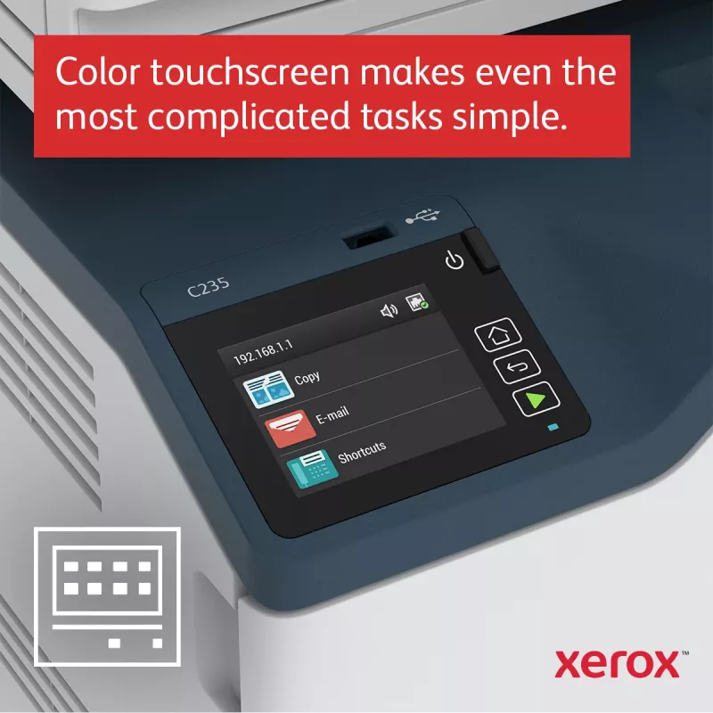 Xerox C235 A4 22ppm belaidis kopijavimas/spausdinimas/nuskaitymas/faksas PS3 PCL5e/6 ADF 2 padėklai iš viso 251 lapas