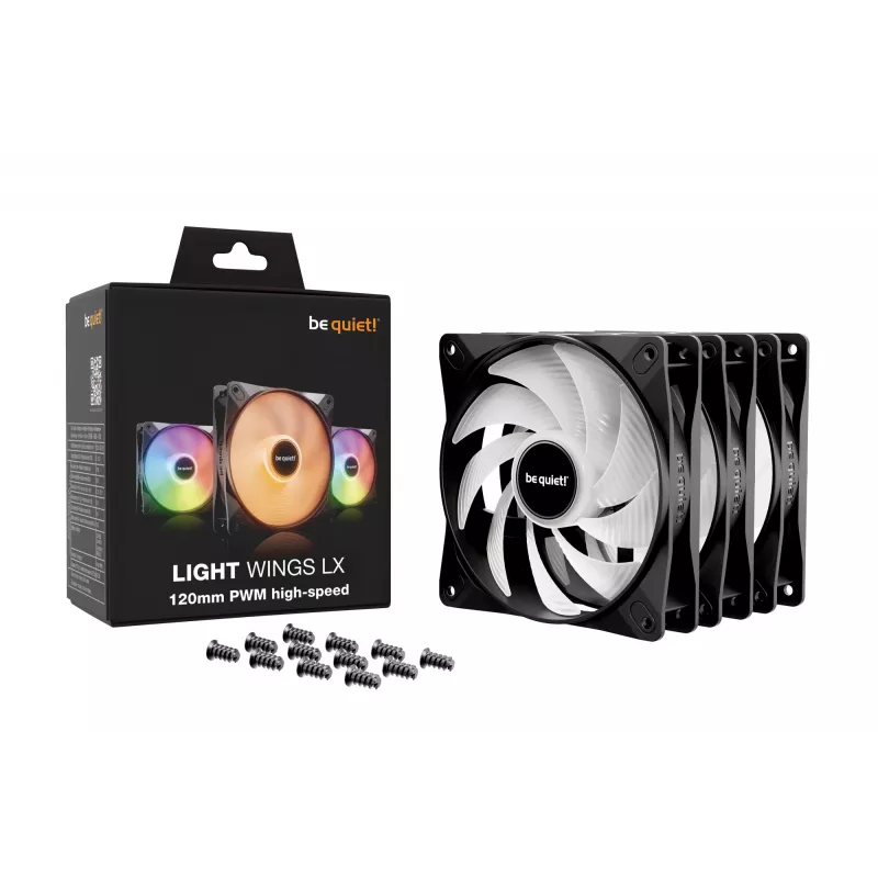 be quiet LIGHT WINGS LX 120mm PWM High Speed 3-Pack Juoda kompiuterio korpuso ventiliatorius 12 cm 3 vnt.