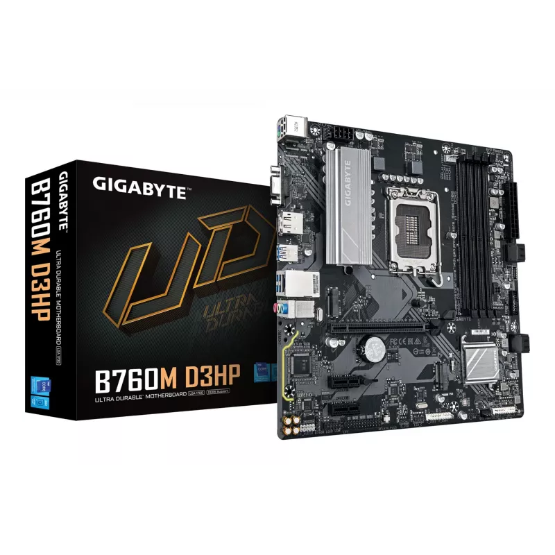 GIGABYTE B760M D3HP pagrindinė plokštė – Intel Core 14-osios kartos procesoriams, 4+1+1 fazių VRM, iki 5600MHz DDR5, 2xPCIe 4.0 M.2, GbE LAN, USB 3.2 Gen 1