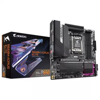GIGABYTE B650M AORUS ELITE pagrindinė plokštė – AMD Ryzen 9000 procesoriams, 12+2+2 fazių VRM, iki 8000MHz DDR5, 1xPCIe 5.0 + 1xPCIe 4.0 M.2, 2.5GbE LAN, USB 3.2 Gen 2x2