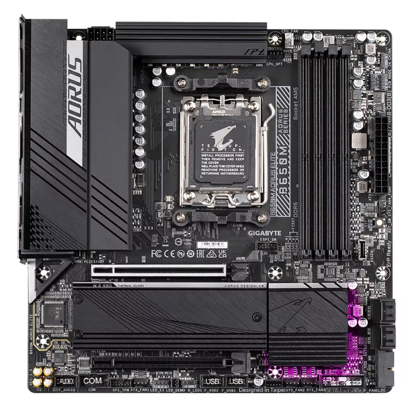 GIGABYTE B650M AORUS ELITE pagrindinė plokštė – AMD Ryzen 9000 procesoriams, 12+2+2 fazių VRM, iki 8000MHz DDR5, 1xPCIe 5.0 + 1xPCIe 4.0 M.2, 2.5GbE LAN, USB 3.2 Gen 2x2