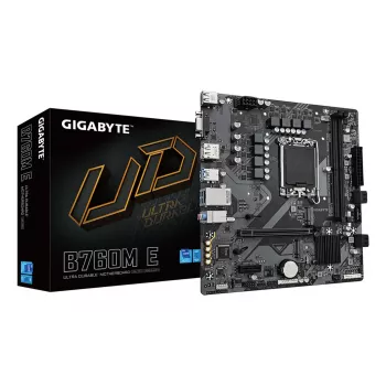 GIGABYTE B760M E pagrindinė plokštė – palaiko 14-os kartos Intel Core procesorius, 6+1+1 fazių VRM, iki 7200MHz DDR5 (OC), 2xPCIe 4.0 M.2, 1 GbE LAN, USB 3.2 Gen 1
