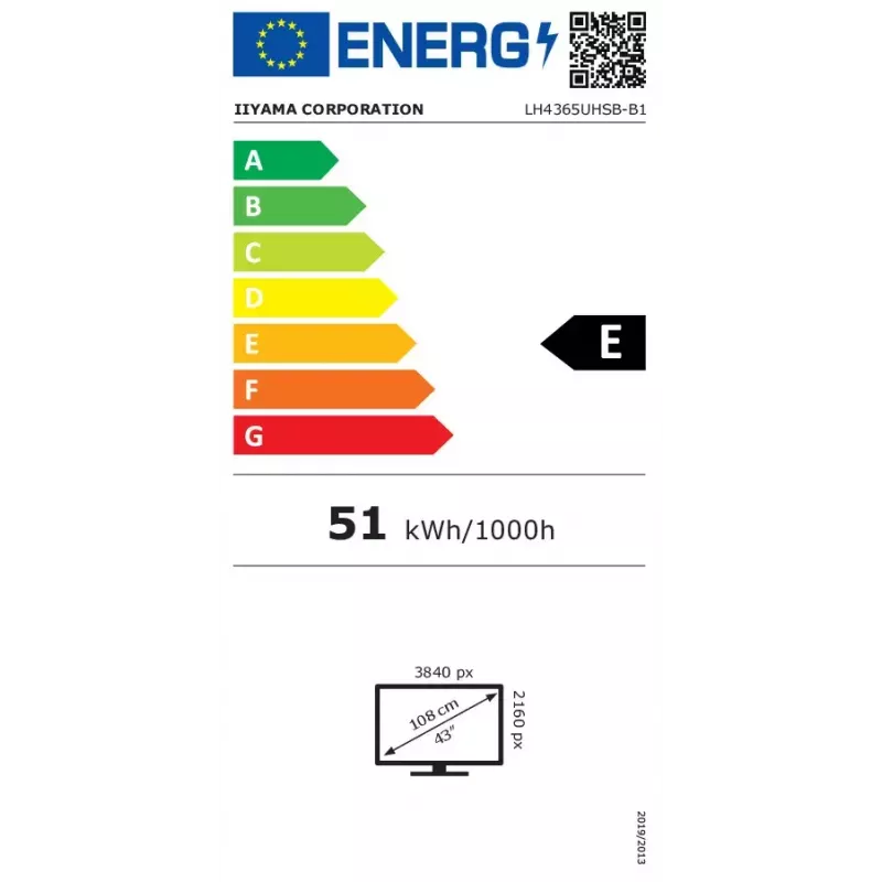 iiyama LH4365UHSB-B1 Skaitmeninės reklamos ekranas Kiosk dizainas 108 cm (42,5 colio) LED Wi-Fi 800 cd/m² 4K Ultra HD Juodas Integruotas procesorius Android 11 24/7