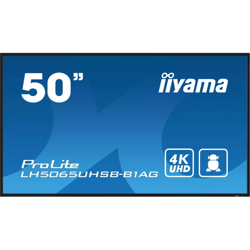 iiyama LH5065UHSB-B1AG Skelbimų ekranas Skaitmeninis skelbimų plokščiasis ekranas 125,7 cm (49,5 colio) LCD Wi-Fi 800 cd/m² 4K Ultra HD Juodas Integruotas procesorius Android 11 24/7