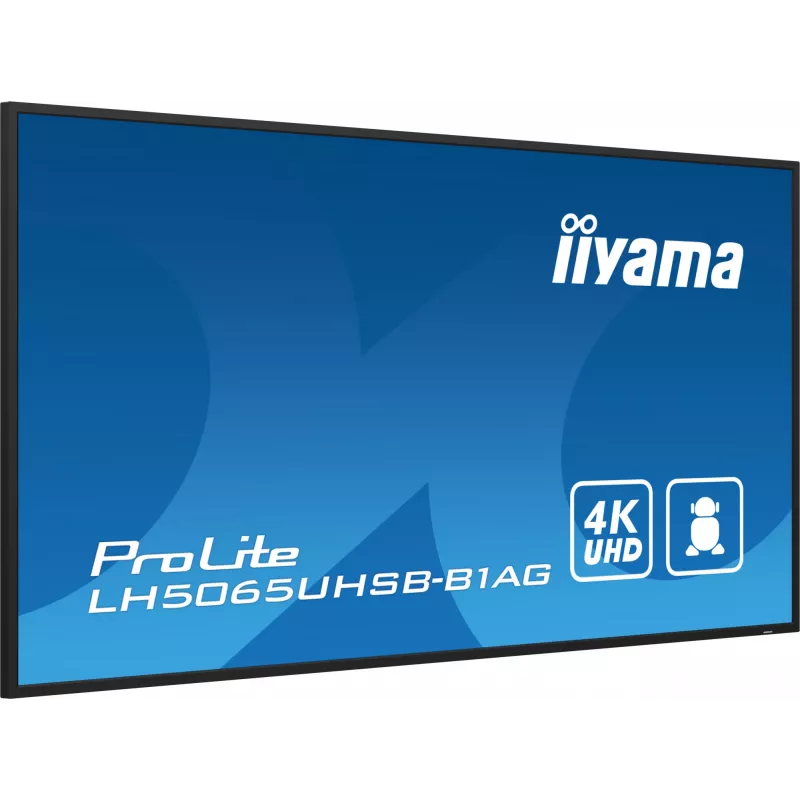 iiyama LH5065UHSB-B1AG Skelbimų ekranas Skaitmeninis skelbimų plokščiasis ekranas 125,7 cm (49,5 colio) LCD Wi-Fi 800 cd/m² 4K Ultra HD Juodas Integruotas procesorius Android 11 24/7