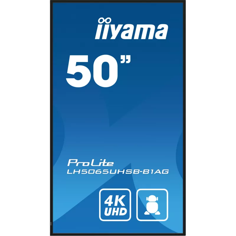 iiyama LH5065UHSB-B1AG Skelbimų ekranas Skaitmeninis skelbimų plokščiasis ekranas 125,7 cm (49,5 colio) LCD Wi-Fi 800 cd/m² 4K Ultra HD Juodas Integruotas procesorius Android 11 24/7