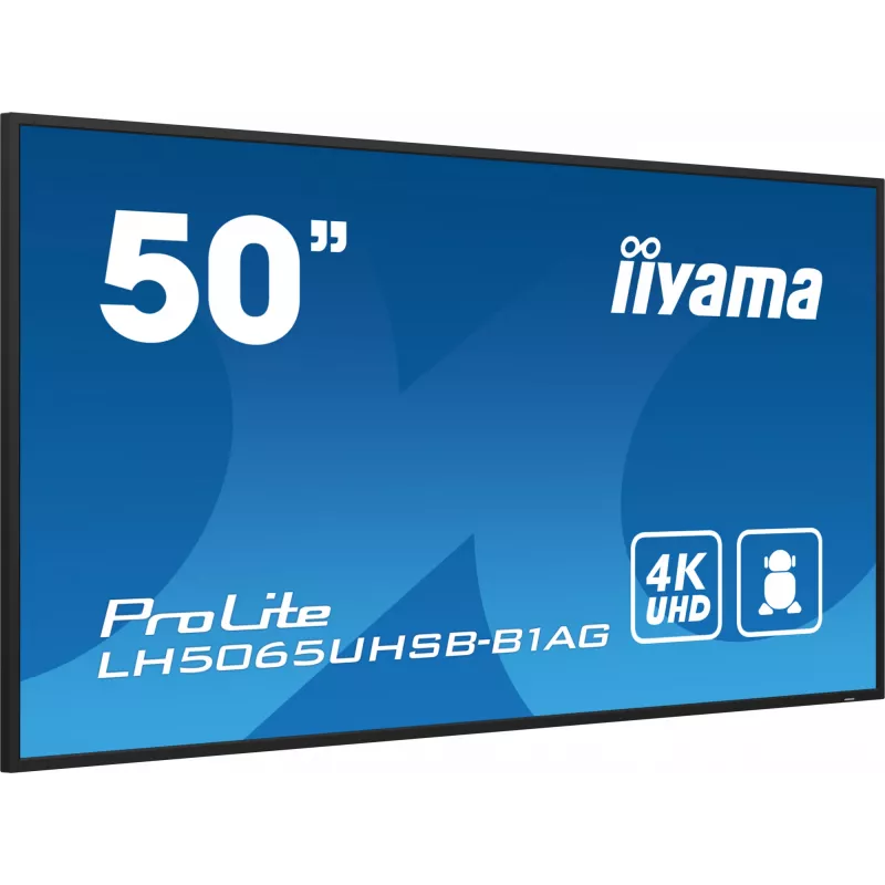 iiyama LH5065UHSB-B1AG Skelbimų ekranas Skaitmeninis skelbimų plokščiasis ekranas 125,7 cm (49,5 colio) LCD Wi-Fi 800 cd/m² 4K Ultra HD Juodas Integruotas procesorius Android 11 24/7