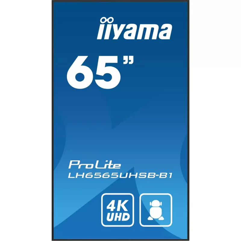 iiyama LH6565UHSB-B1 Skelbimų ekranas Kiosko dizainas 163,8 cm (64,5 colio) LED Wi-Fi 800 cd/m² 4K Ultra HD Juodas Integruotas procesorius Android 11 24/7