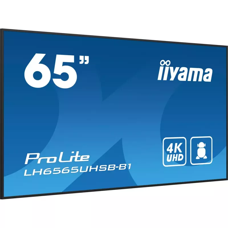 iiyama LH6565UHSB-B1 Skelbimų ekranas Kiosko dizainas 163,8 cm (64,5 colio) LED Wi-Fi 800 cd/m² 4K Ultra HD Juodas Integruotas procesorius Android 11 24/7