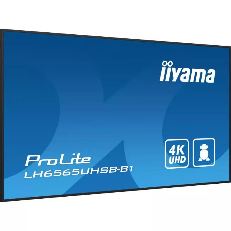 iiyama LH6565UHSB-B1 Skelbimų ekranas Kiosko dizainas 163,8 cm (64,5 colio) LED Wi-Fi 800 cd/m² 4K Ultra HD Juodas Integruotas procesorius Android 11 24/7