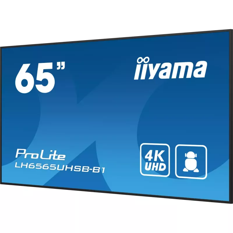 iiyama LH6565UHSB-B1 Skelbimų ekranas Kiosko dizainas 163,8 cm (64,5 colio) LED Wi-Fi 800 cd/m² 4K Ultra HD Juodas Integruotas procesorius Android 11 24/7