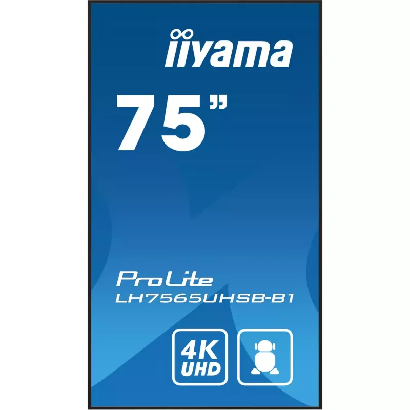 iiyama LH7565UHSB-B1 demonstracinis ekranas Kiosko dizainas 189,2 cm (74,5 colio) LED Wi-Fi 800 cd/m² 4K Ultra HD juodas Įmontuotas procesorius Android 11 24/7