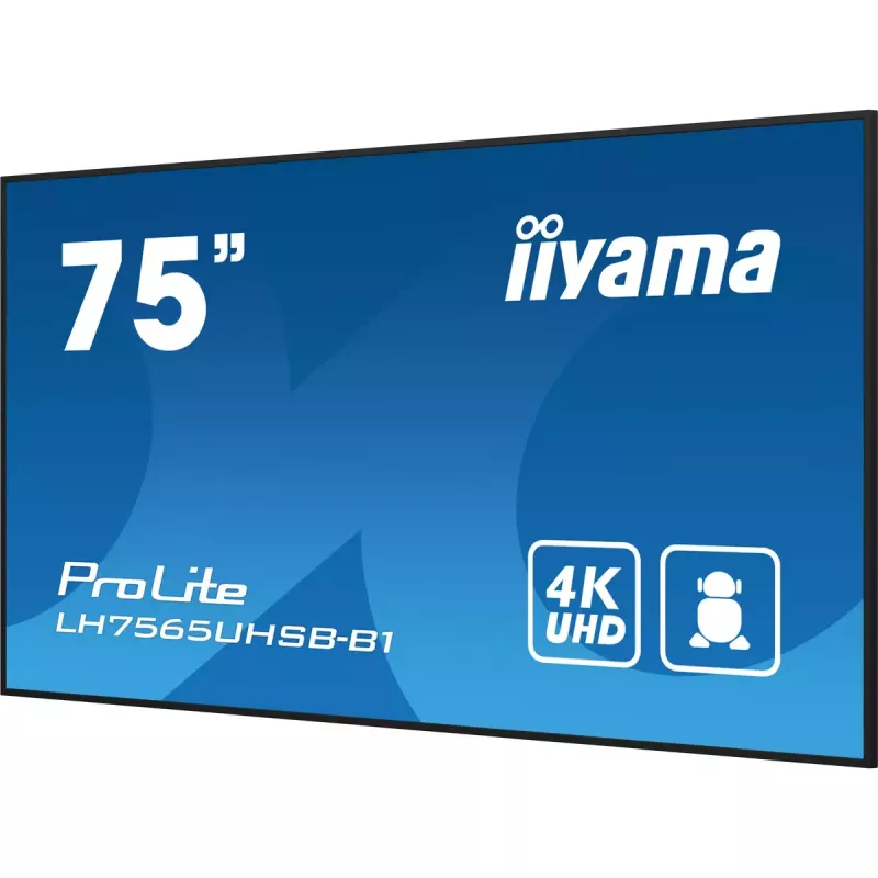 iiyama LH7565UHSB-B1 demonstracinis ekranas Kiosko dizainas 189,2 cm (74,5 colio) LED Wi-Fi 800 cd/m² 4K Ultra HD juodas Įmontuotas procesorius Android 11 24/7