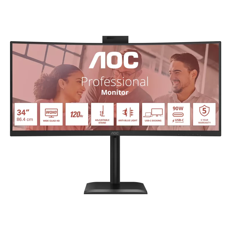 AOC E4 CU34E4CW kompiuterio monitorius 86,4 cm (34 colių) 3440 x 1440 pikselių „UltraWide Quad HD“ LED juodas