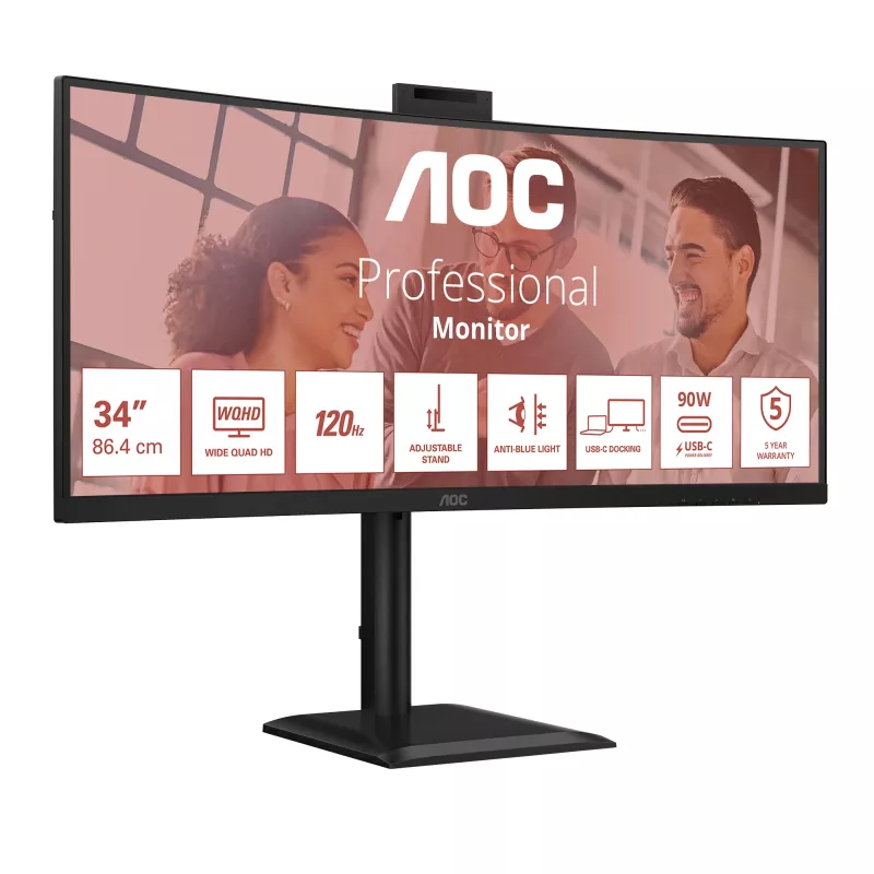 AOC E4 CU34E4CW kompiuterio monitorius 86,4 cm (34 colių) 3440 x 1440 pikselių „UltraWide Quad HD“ LED juodas