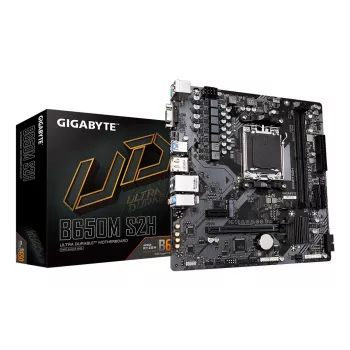 GIGABYTE B650M S2H pagrindinė plokštė - AMD Ryzen 9000 serijos procesoriai, 5+2+2 fazių VRM, iki 6400 MHz DDR5 (OC), 1xPCIe 4.0 M.2, GbE LAN, USB 3.2 Gen 1