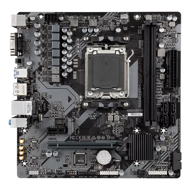 GIGABYTE B650M S2H pagrindinė plokštė - AMD Ryzen 9000 serijos procesoriai, 5+2+2 fazių VRM, iki 6400 MHz DDR5 (OC), 1xPCIe 4.0 M.2, GbE LAN, USB 3.2 Gen 1