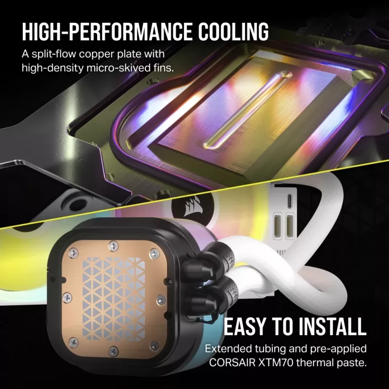 CORSAIR CPU aušintuvas - Icue Link H100I RGB Aio skysčio aušintuvas - baltas