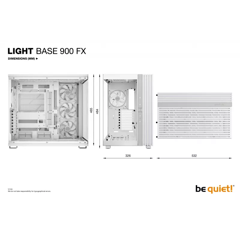 PC Case bequiet! LIGHT BASE 900 FX Full Tower White — Full Tower, XL-ATX, RGB ventiliatoriai, 49,5 cm GPU, 190 mm CPU aušintuvas