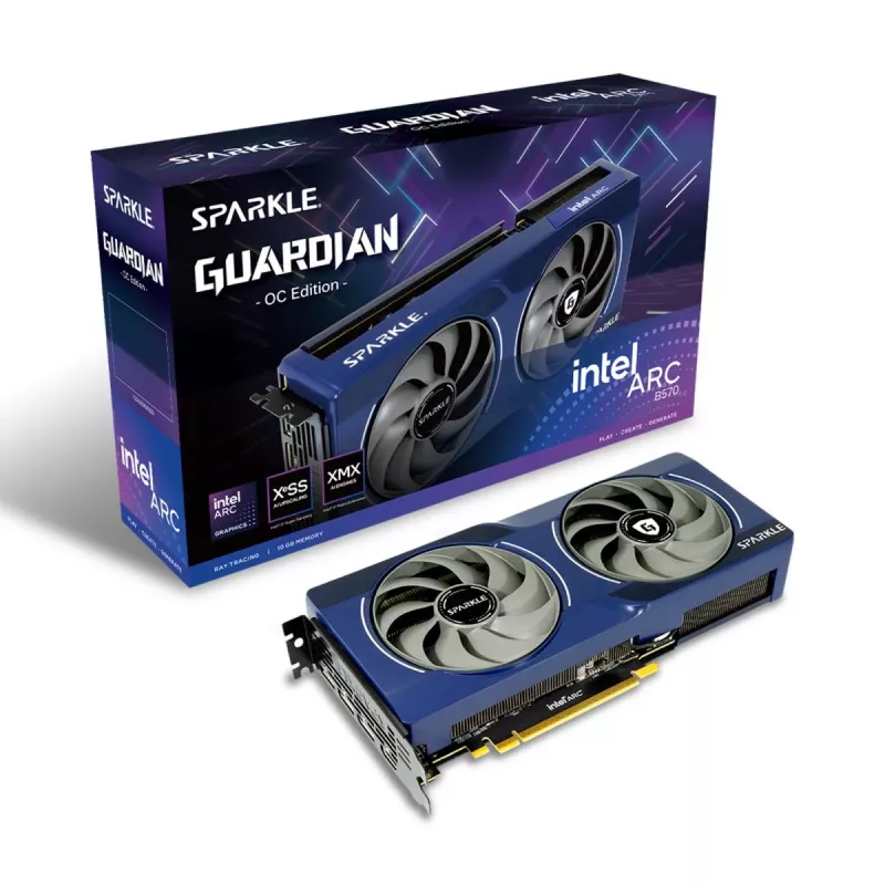 Vaizdo plokštė „Sparkle Arc B570 Eclipse OC“ — 10 GB GDDR6, PCIe 4.0 x8, 2660 MHz, 160 bitų, 380 GB/s, 2 ventiliatoriai, 170 W
