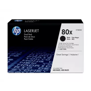 HP 80X 2 pakuotės didelio našumo juodos Originalios LaserJet dažų kasetės