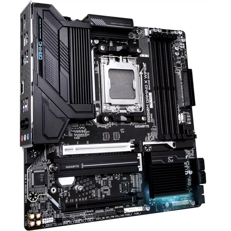 GIGABYTE B850M GAMING X WIFI6E Motininė plokštė – AMD Ryzen 9000 serijos procesoriams, 10+2+2 fazių skaitmeninis VRM, iki 8200MHz DDR5 (OC), 1xPCIe 5.0 + 1xPCIe 4.0 M.2, 2.5LAN, WIFI 6E, USB 3.2 Gen 2