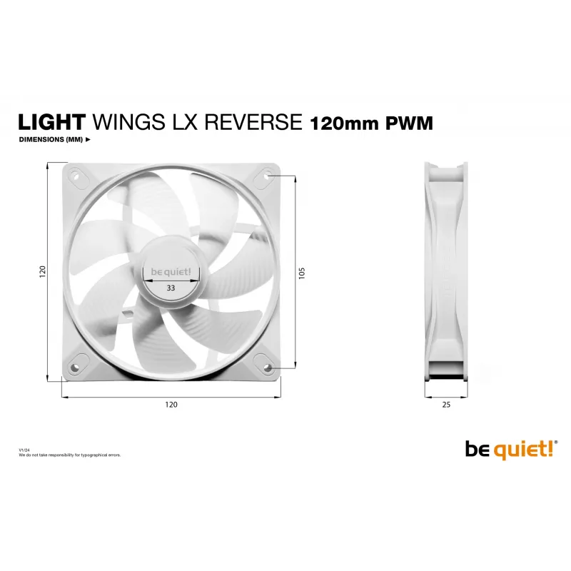 be quiet! Light Wings LX 120 mm PWM Reverse White kompiuterio korpuso ventiliatorius 12 cm 1 vnt.