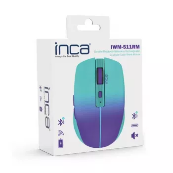 INCA belaidė pelė Iwm-511rm - RF belaidė + Bluetooth + USB Type-C - 1600dpi - 6 mygtukai - žalia violetinė