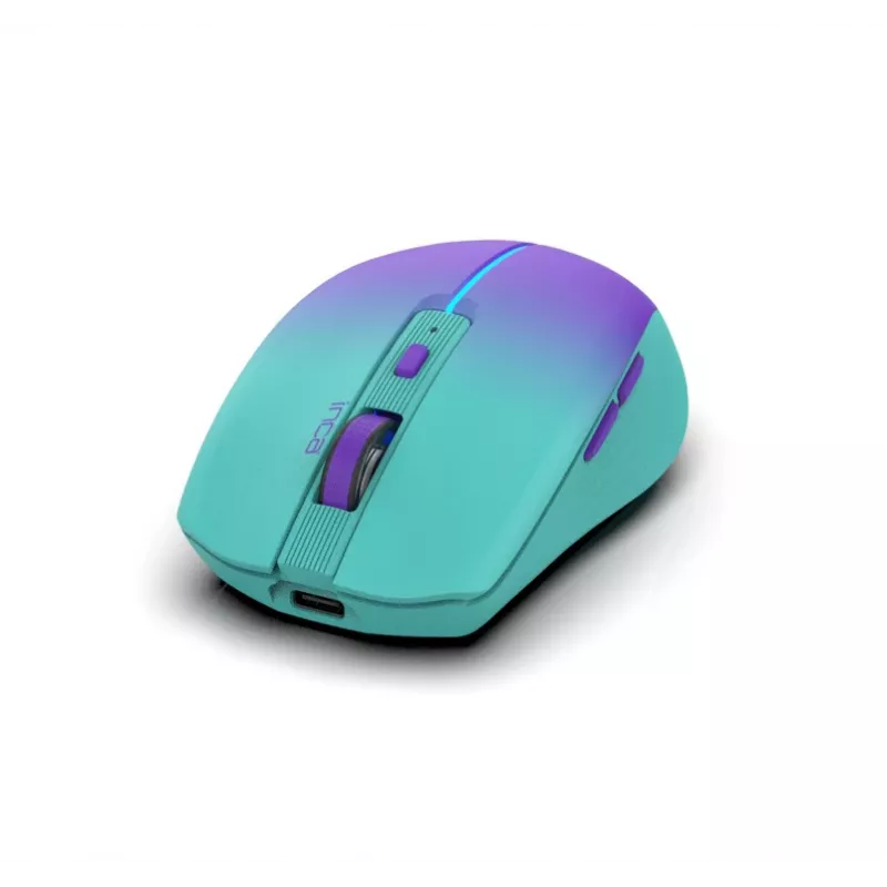 INCA belaidė pelė Iwm-511rm - RF belaidė + Bluetooth + USB Type-C - 1600dpi - 6 mygtukai - žalia violetinė