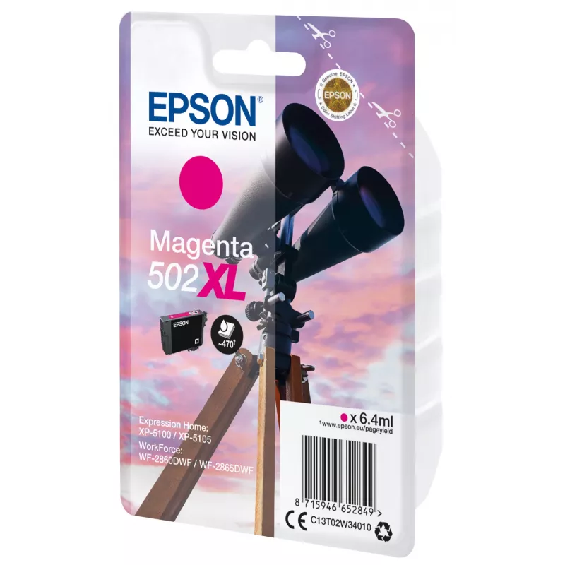 Epson 502XL rašalo kasetė, vienetinė, purpurinė, didelės talpos (XL), pigmentinis rašalas, 6,4 ml, 1 vnt., 470 puslapių