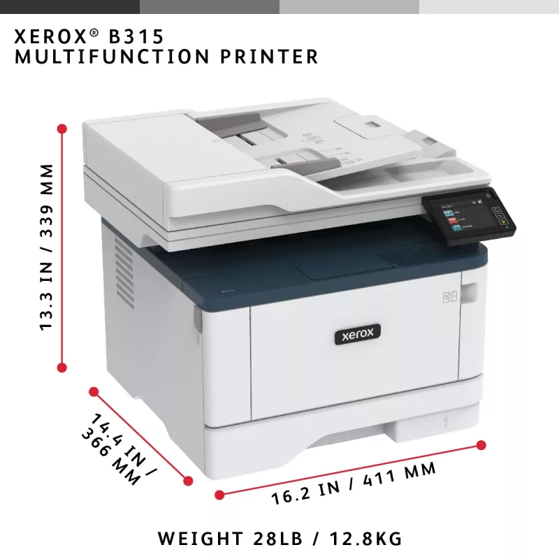 Xerox B315 A4 40ppm belaidis dvipusis kopijavimas/spausdinimas/nuskaitymas/faksas PS3 PCL5e/6 2 padėklai 350 lapų
