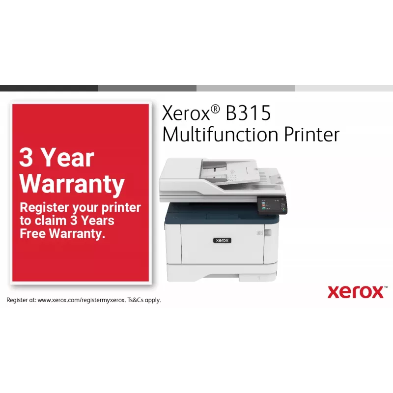 Xerox B315 A4 40ppm belaidis dvipusis kopijavimas/spausdinimas/nuskaitymas/faksas PS3 PCL5e/6 2 padėklai 350 lapų
