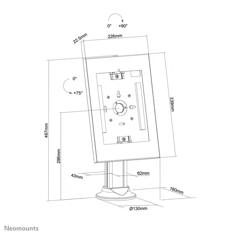 Neomounts DS15-640WH1 stovas planšetiniam kompiuteriui ant stalo 9,7-11 colių - užrakinamas