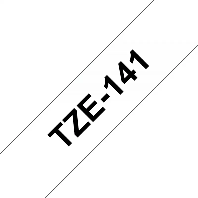Brother TZE-141 lipdukų juosta, juoda ant skaidrios