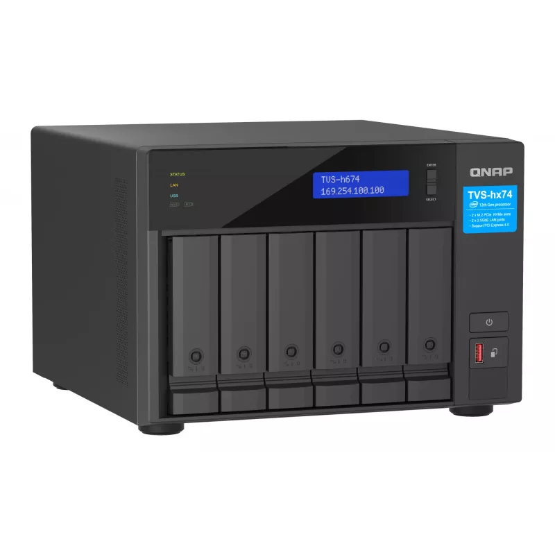 QNAP TVS-H674T-I5-32G NAS / serveris saugyklai, bokštinis, Intel® Core™ i5 i5-12400, 32 GB DDR4, HDD, QNAP QTS, juodos spalvos