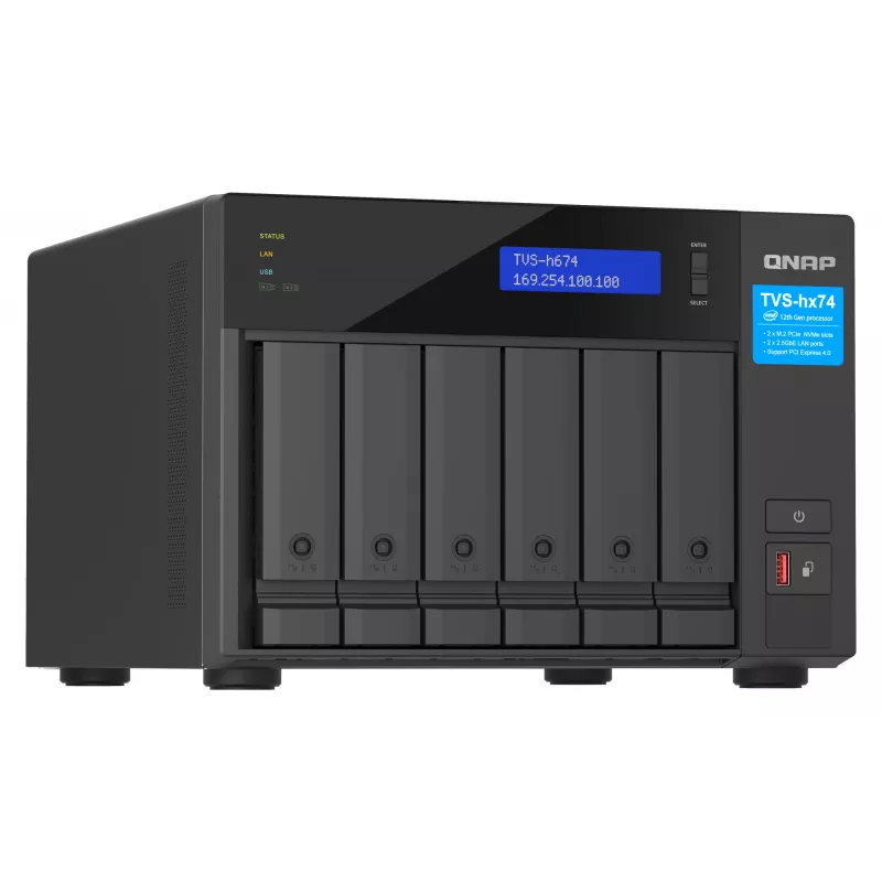 QNAP TVS-H674T-I5-32G NAS / serveris saugyklai, bokštinis, Intel® Core™ i5 i5-12400, 32 GB DDR4, HDD, QNAP QTS, juodos spalvos