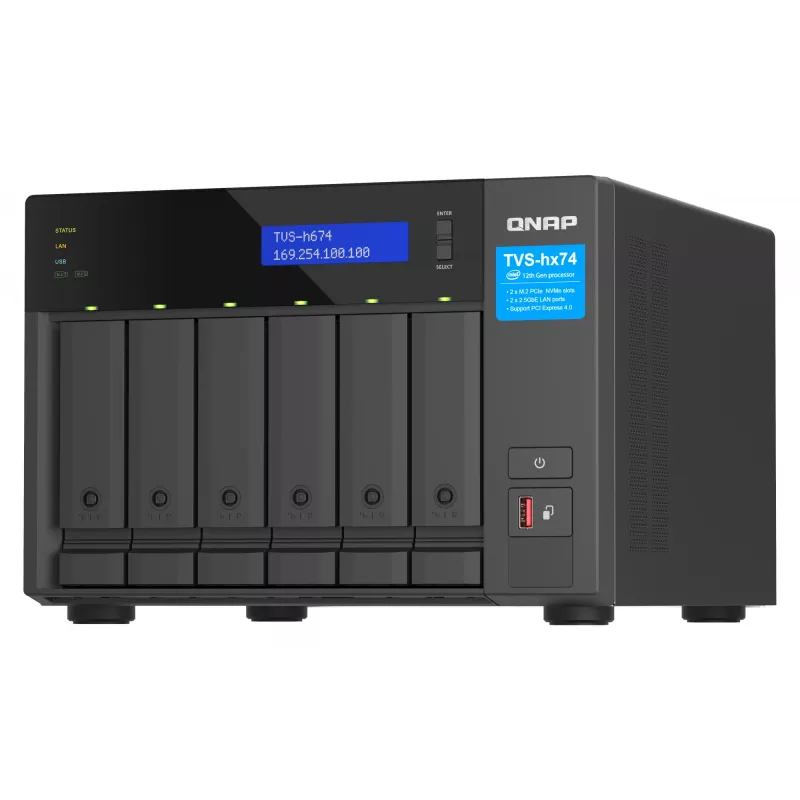 QNAP TVS-H674T-I5-32G NAS / serveris saugyklai, bokštinis, Intel® Core™ i5 i5-12400, 32 GB DDR4, HDD, QNAP QTS, juodos spalvos