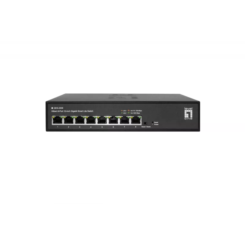 LevelOne Hilbert 10 inch 8-Port Gigabit Smart Lite Switch, 8 x Gigabit RJ45 (10/100/1000)