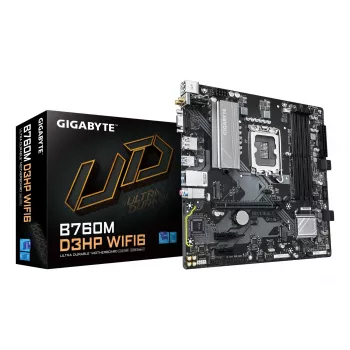 GIGABYTE B760M D3HP WIFI6 pagrindinė plokštė – palaiko Intel Core 14-os kartos procesorius, 4+1+1 fazių skaitmeninis VRM, iki 5600MHz DDR5, 2xPCIe 4.0 M.2, Wi-Fi 6, GbE LAN, USB 3.2 Gen1