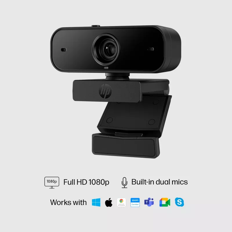 HP 435 FHD Webcam, 2 MP, 1920 x 1080 pikselių, Full HD, 30 kadrų per sekundę, UVC 1.1, automatinis