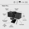 HP 620 FHD Webcam, 4 MP, 1920 x 1080 pikselių, Full HD, 60 kadrų per sekundę, 720p, 1080p, 5x