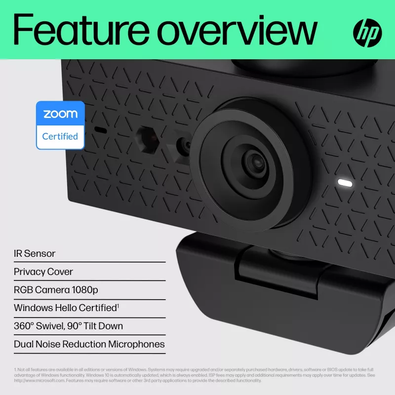 HP 620 FHD Webcam, 4 MP, 1920 x 1080 pikselių, Full HD, 60 kadrų per sekundę, 720p, 1080p, 5x