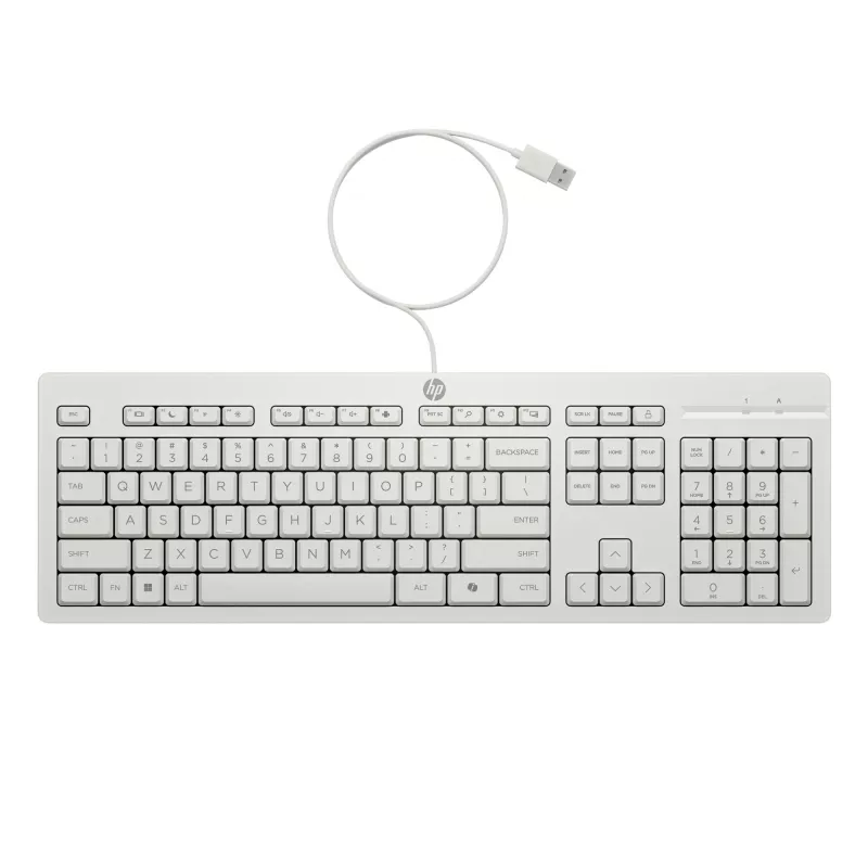HP 225 laidinis pelės ir klaviatūros rinkinys, pilno dydžio (100%), laidinis, USB, baltas, pelė įtraukta