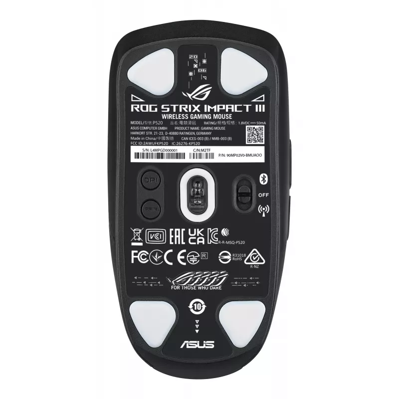 ASUS ROG Strix Impact III Wireless pelė žaidimams Ambidekstrinė RF Wireless + Bluetooth Optinė 36000 DPI