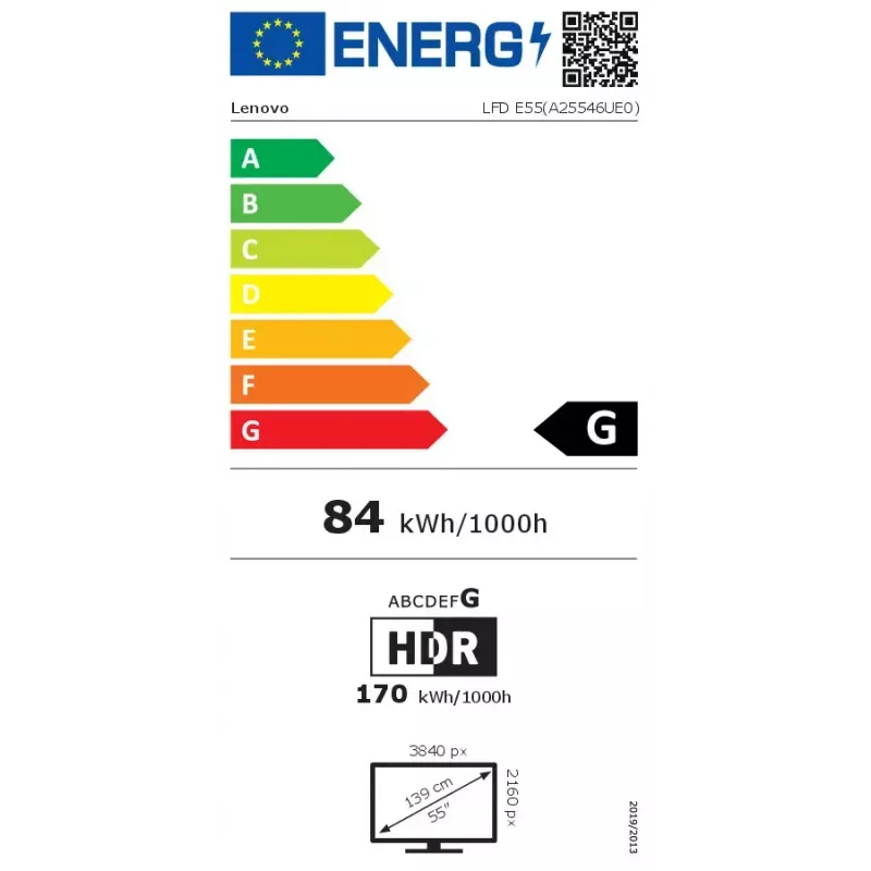 Lenovo ThinkVision E55 LFD kompiuterio monitorius 138,7 cm (54,6 colio) 3840 x 2160 pikselių 4K Ultra HD IPS juodas