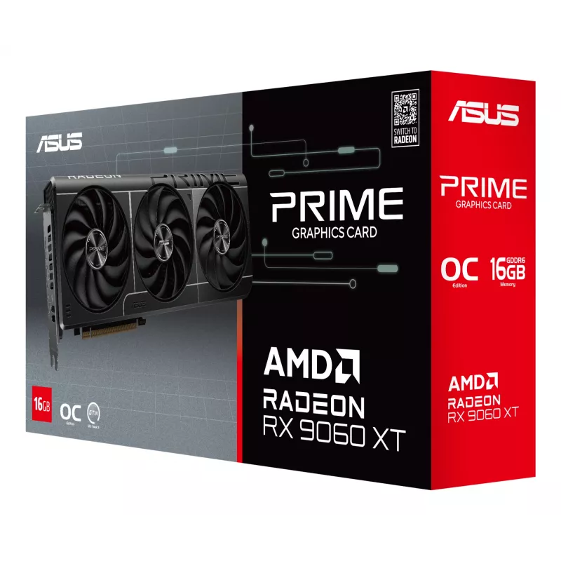Vaizdo plokštė ASUS Prime Radeon RX 9060 XT 16 GB GDDR6, PCIe 5.0, 128 bitų, 3 ventiliatoriai, 2,5 lizdo