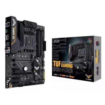 Motininė plokštė ASUS TUF GAMING B450-PLUS II ATX, AMD B450, Socket AM4, 4×DIMM DDR4, 128GB, 1×M.2, 6×SATA, HDMI 2.0b, DP1.2, Gigabit LAN