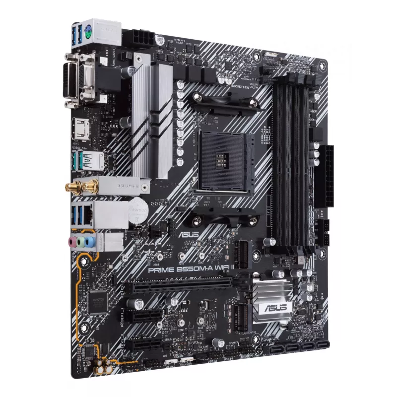 Motininė plokštė ASUS PRIME B550M-A WIFI II micro ATX — AMD B550, Socket AM4, DDR4, 4 DIMM, Wi‑Fi 6, Bluetooth 5.2, 2x M.2, HDMI 2.1