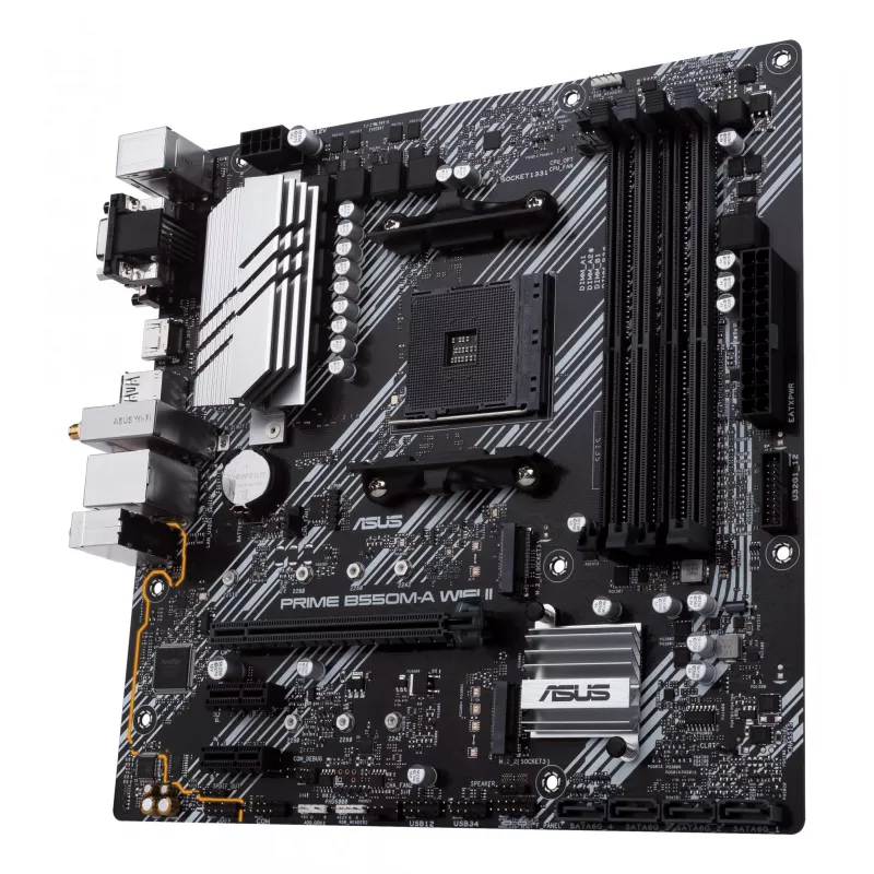 Motininė plokštė ASUS PRIME B550M-A WIFI II micro ATX — AMD B550, Socket AM4, DDR4, 4 DIMM, Wi‑Fi 6, Bluetooth 5.2, 2x M.2, HDMI 2.1